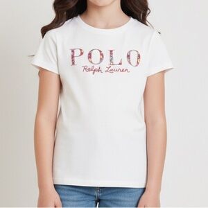 Polo by Ralph Lauren White Tee with Floral Logo girls 12/14 years